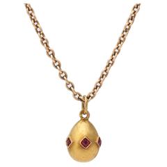 1900s Russian Ruby Gold Easter Egg Pendant 3