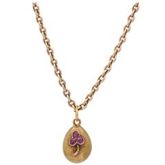 1900s Russian Ruby Gold Easter Egg Pendant 1