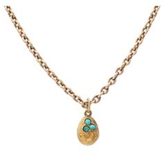 1900 Small Russian Turquoise Gold Easter Egg Pendant 4