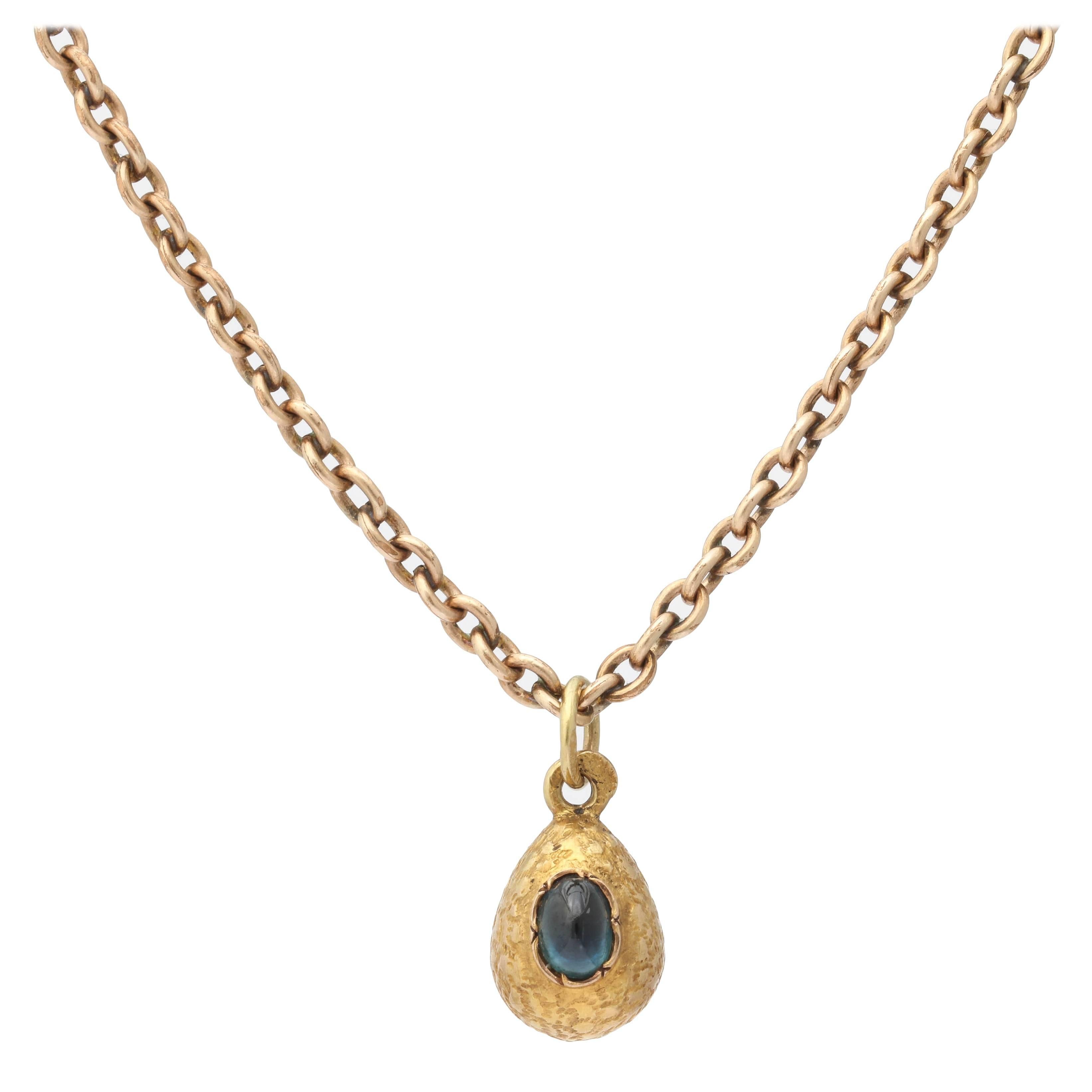 Small 1900s Russian Sapphire Gold Easter Egg Pendant