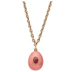 1900s Russian Enameled Ruby Gold Easter Egg Pendant 2