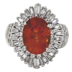 1970s Orange Sapphire Diamond Gold Ballerina Style Ring 8