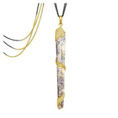 Lauren Harper Fossilized Ancient Coral White Diamond Silver Gold Long Necklace