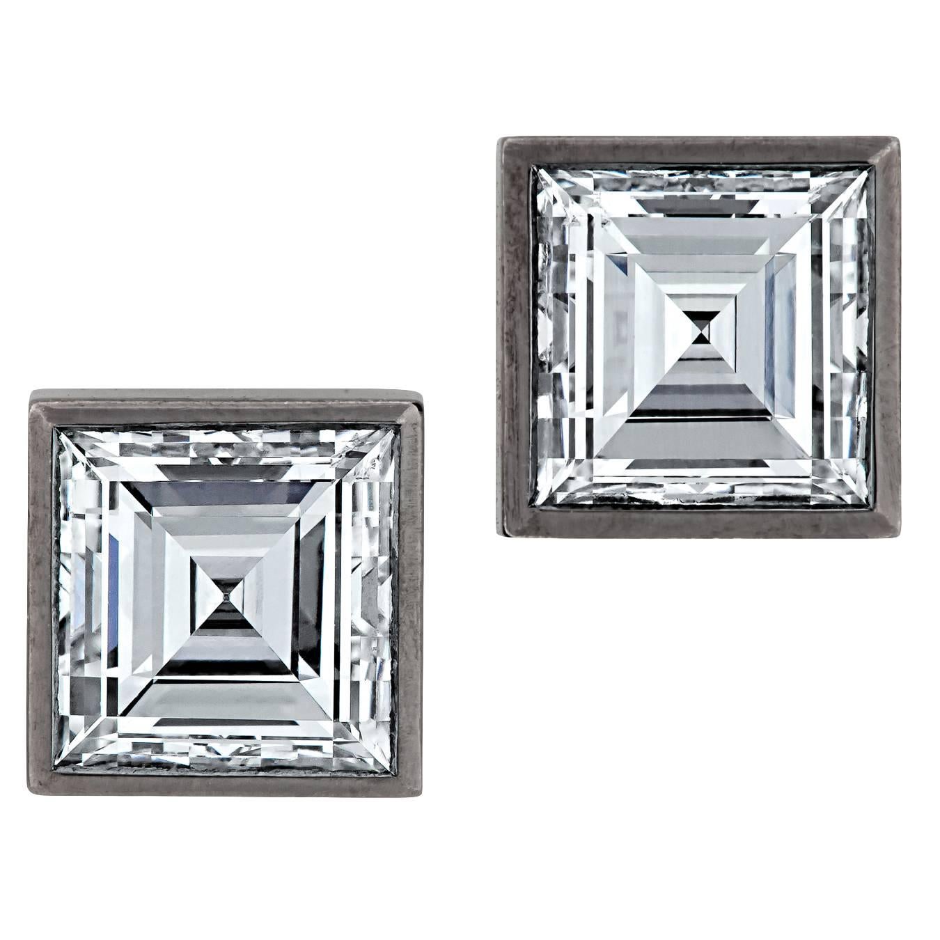Square Diamond Gold Earrings