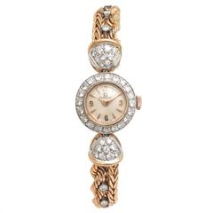 Omega Lady's Rose Gold Diamond Wristwatch