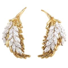 Vintage Spritzer & Furman Diamond Two Color Gold Earrings
