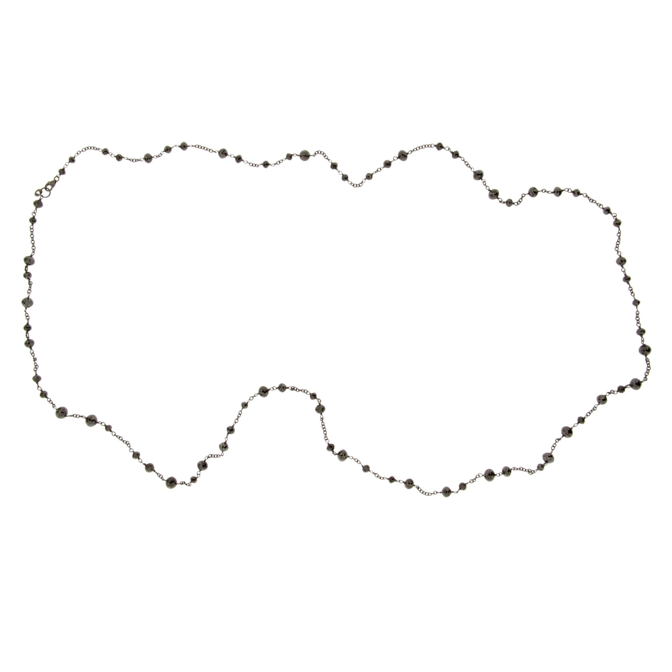 Women's Alex Jona Black Diamond Bead Long Necklace Burnished 18 Karat White Gold  For Sale