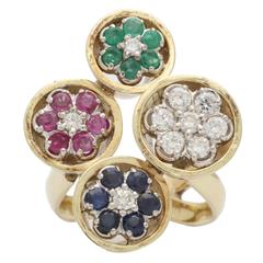 1960s Ruby Sapphire Emerald Diamond Gold Fun Ring