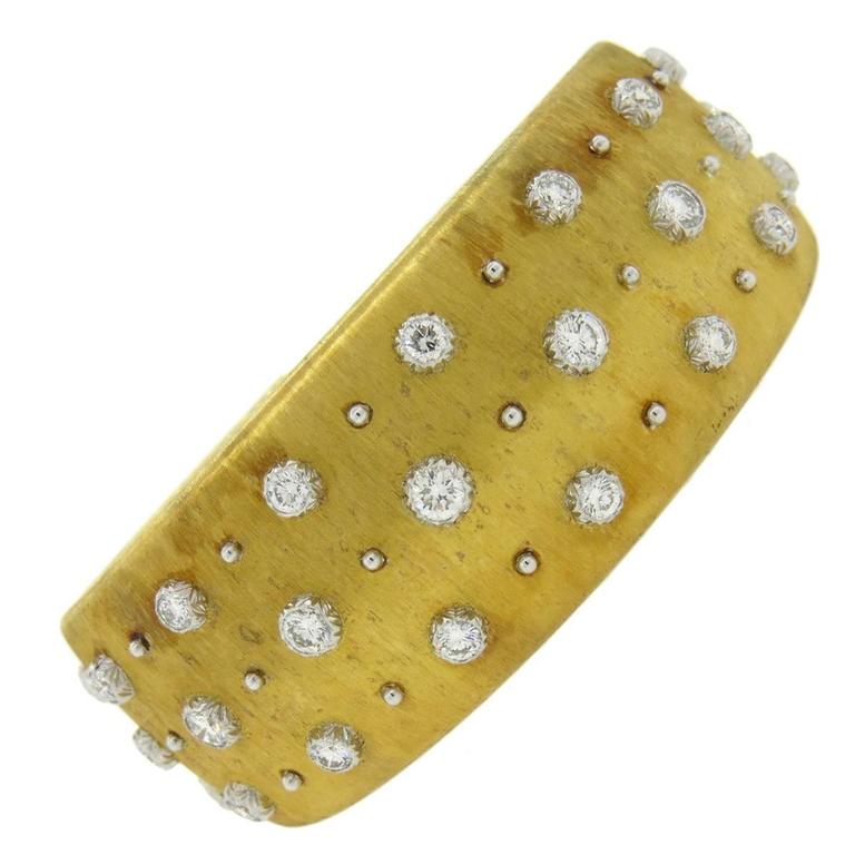 Buccellati Impressive Diamond Gold Wide Cuff Bracelet For Sale at 1stdibs