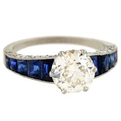 Contemporary Old European 1.95 Carat Diamond Sapphire Platinum Engagement Ring