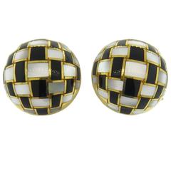 Tiffany & Co. Onyx Mother of Pearl Gold Checkerboard Earrings