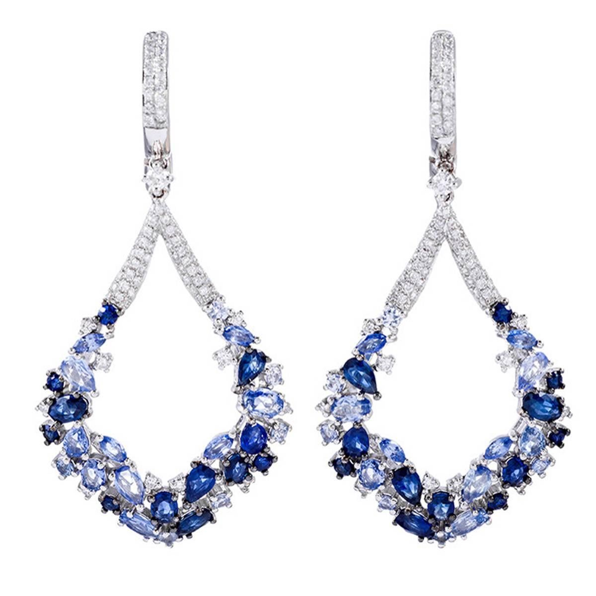 Contemporary Sapphire Diamond Drop Earrings