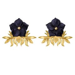 Tessa Packard London Carved Onyx Vermeil Flower Earrings 2