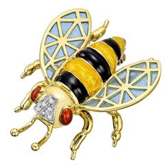 Enamel Diamond Gold Bumblebee Brooch
