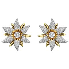 Tiffany & Co. Schlumberger ​Diamond Gold Platinum Foliate Earclips