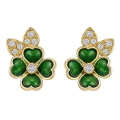 Boucheron Enamel Diamond Gold Clover Earclips