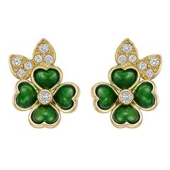 Boucheron Enamel Diamond Gold Clover Earclips 8
