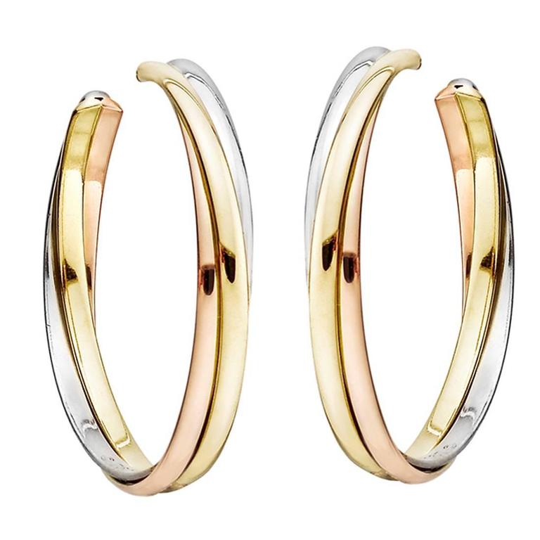 cartier diamond tri color gold trinity hoop earrings