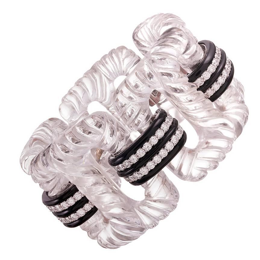 Seaman Schepps Crystal Onyx Diamond Large Link Bracelet