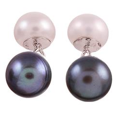 Trianon Black and White Freshwater Pearl Gold Cufflink and Stud Set