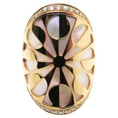 Vintage Bulgari Intarsio Mother of Pearl Diamond Gold Ring