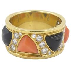 Bulgari Coral Black Onyx Diamond Gold Band Ring