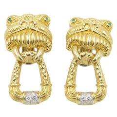 Emerald Diamond Gold Walrus Earrings