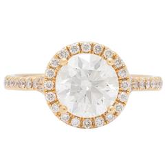 Henri Daussi GIA Cert 1.62 Carat Diamond Gold Halo Ring