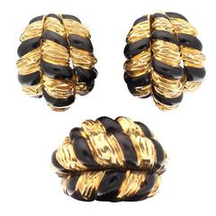 David Webb Enamel Gold Ring Earring Ensemble