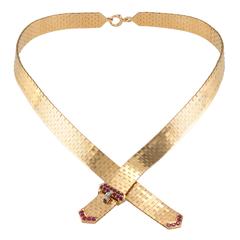 Retro Ruby Diamond Gold Gold Buckle Necklace