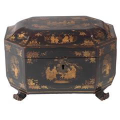 Chinese Gilt Black Lacquer Tea Caddy with Paktong Fittings 