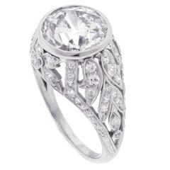 Edwardian 3.10 Carat European Cut Diamond Platinum Filigree Ring