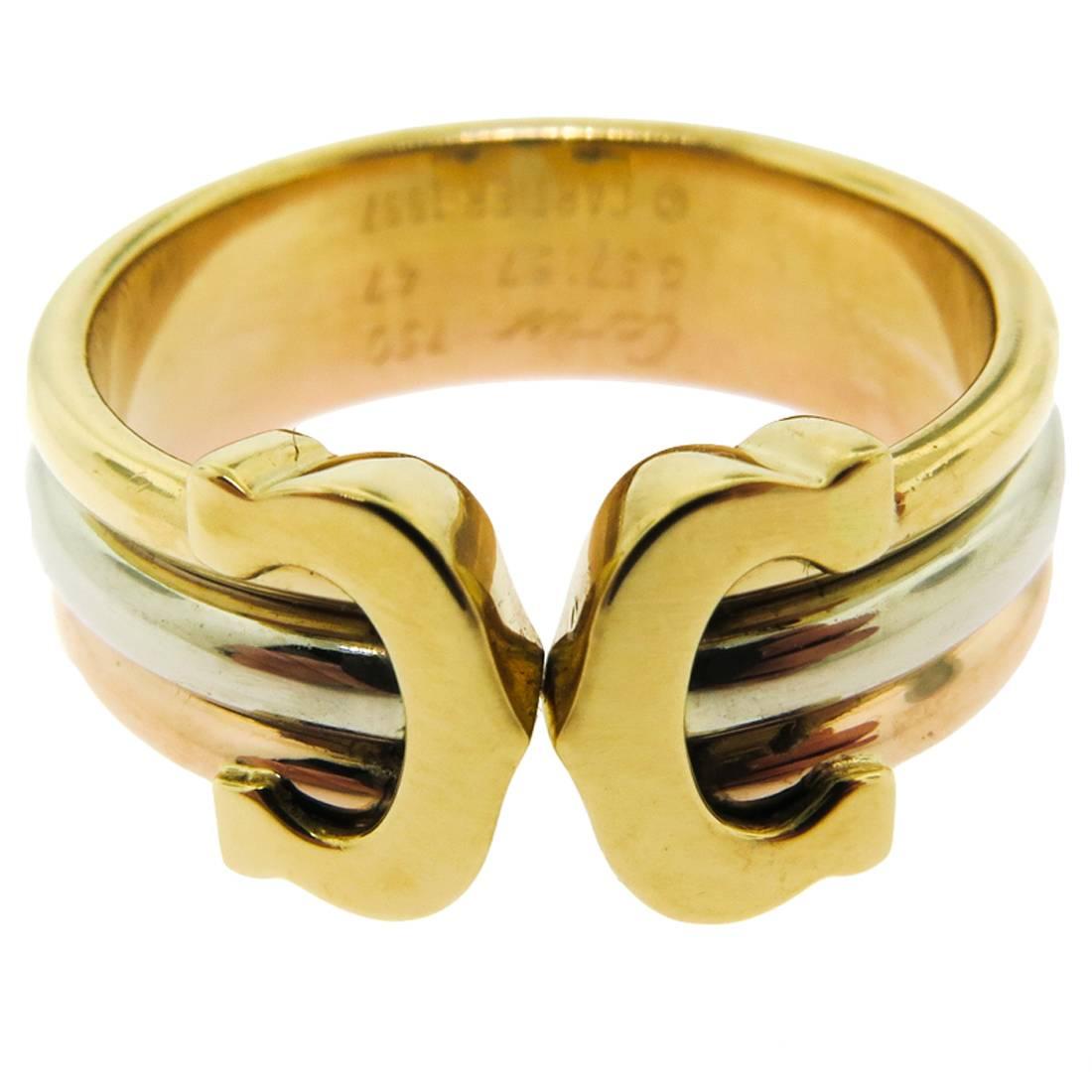 Cartier Double C Tricolor Gold Band Ring
