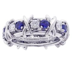 Tiffany & Co. Schlumberger Sapphire DIamond Platinum X Ring