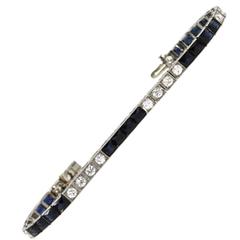 Art Deco Sapphire DIamond Platinum Line Bracelet