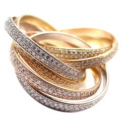 Cartier Pave Diamond Three Color Gold Two For Trinity Six Band Ring