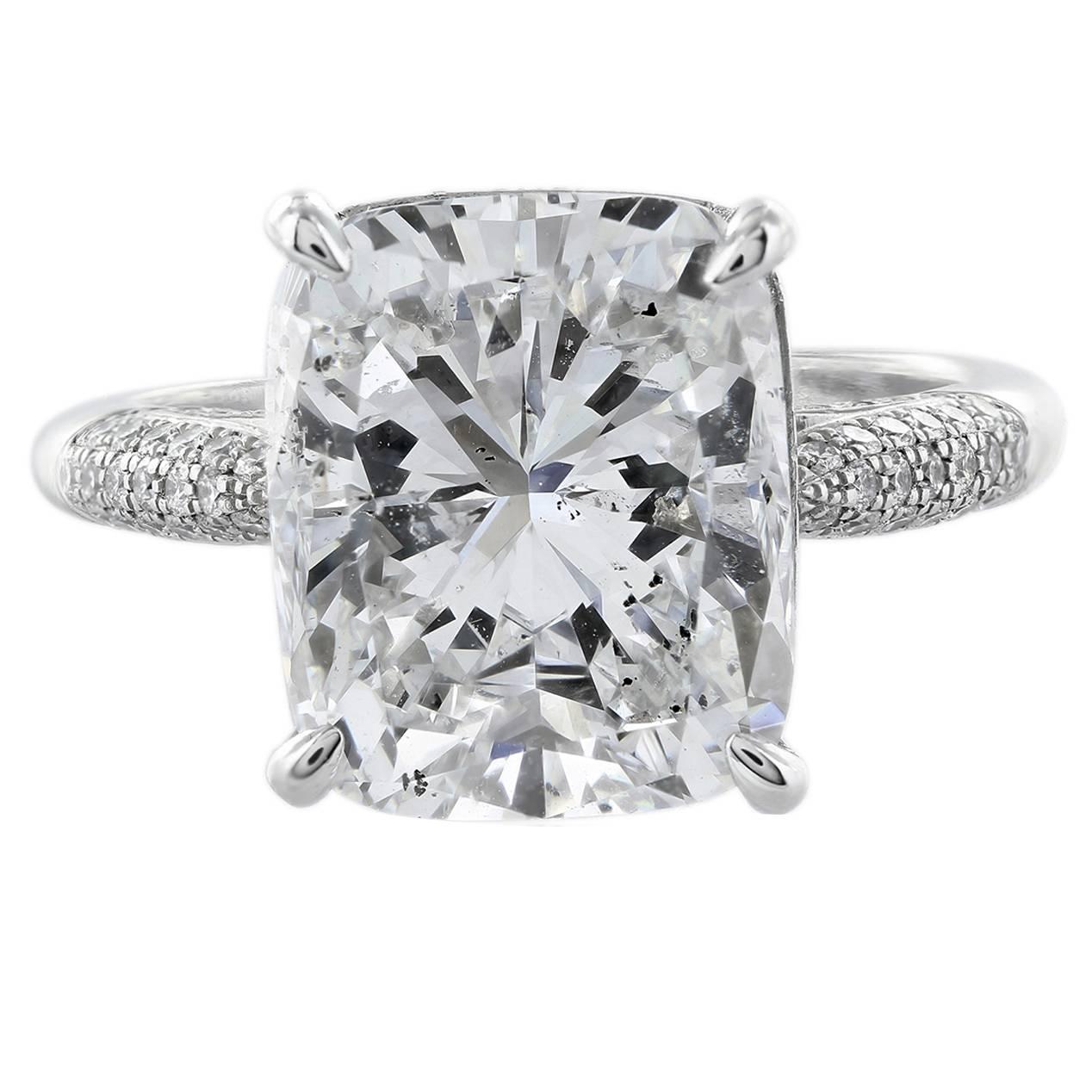 7.01 Carat Cushion Diamond Platinum Solitaire Ring For Sale