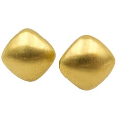 Brushed Finish Gold Pillow Earclips