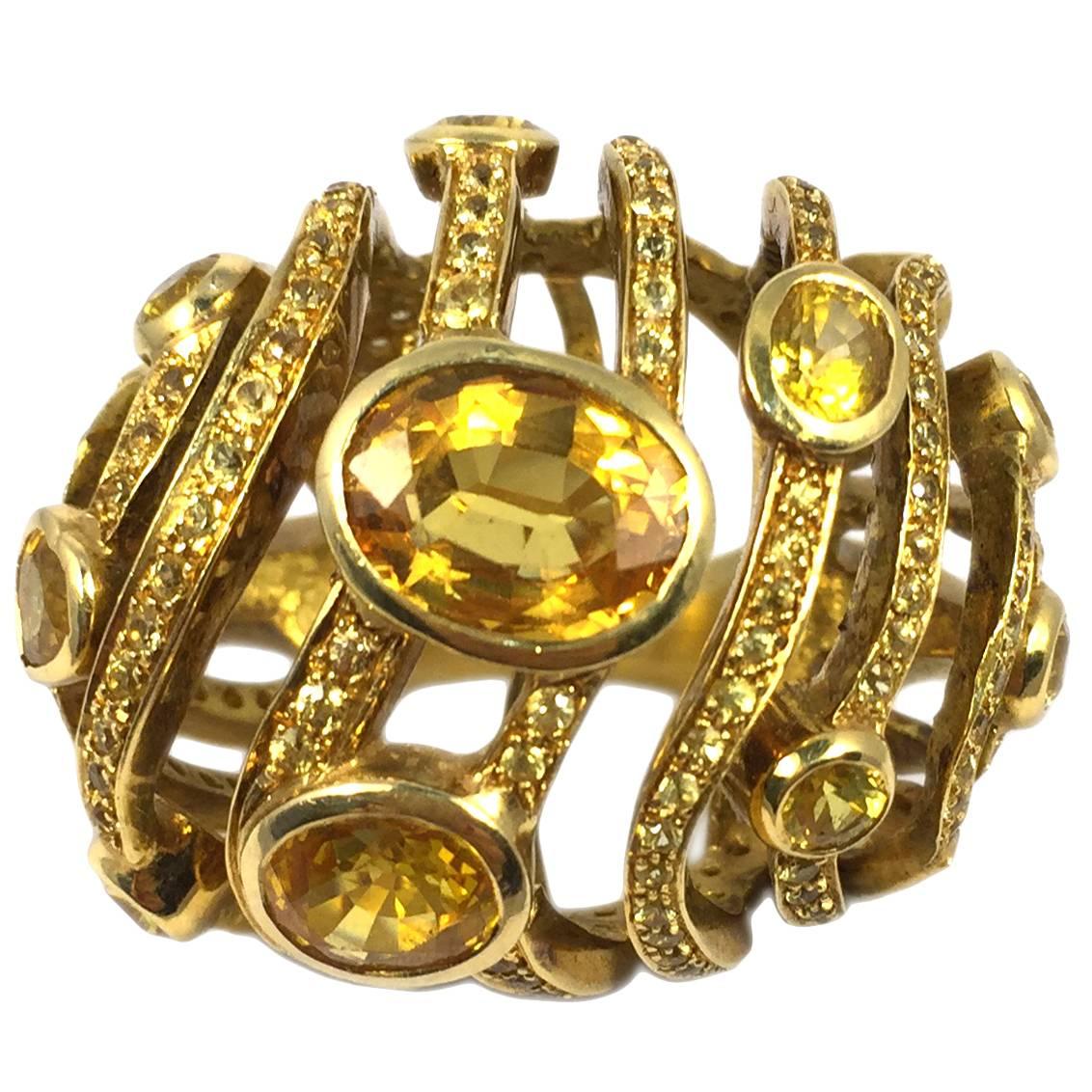 Dome Citrine Gold Ring For Sale