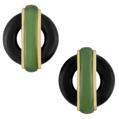 Cartier Aldo Cipullo Jade Onyx Gold Earclips