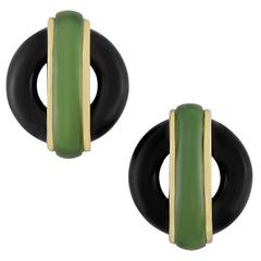 Cartier Aldo Cipullo Jade Onyx Gold Earclips 6