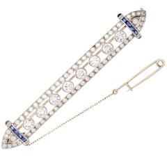 Art Deco Sapphire Diamond Platinum Bar Pin