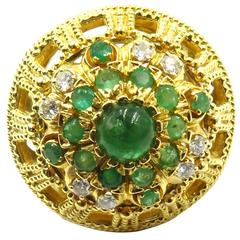 Massive Dramatic Italian Emerald Diamond Gold Dome Cocktail Ring