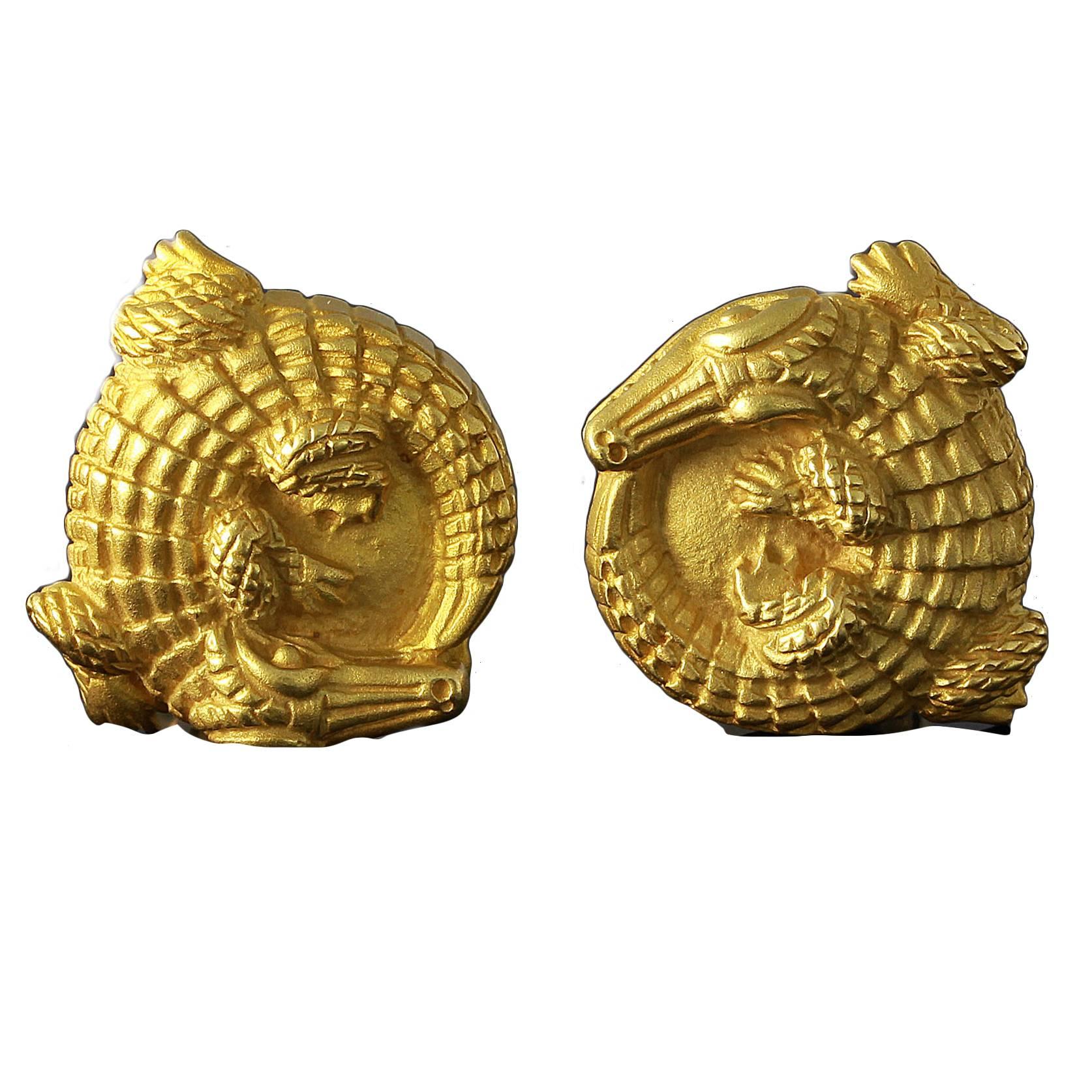Kieselstein-Cord Pair of Gold Alligator Earrings