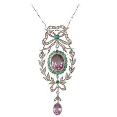 9.88 Carat Amethyst, 1.25 Carat Emerald, 1.13 Carat Diamond, Gold Pendant 2