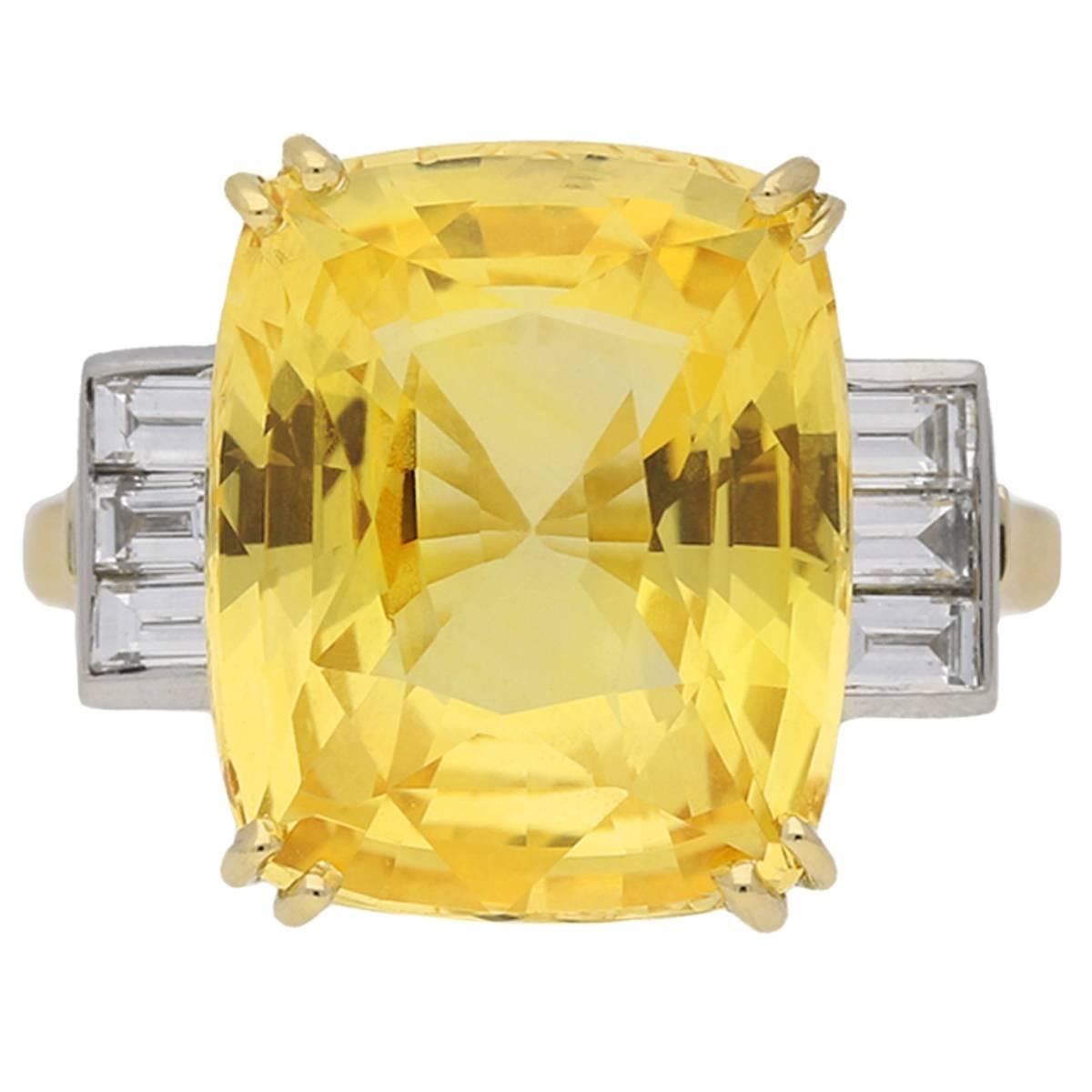 Old Cut Natural Unenhanced Ceylon Yellow Sapphire Diamond Ring For Sale