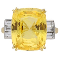 Bague en diamant jaune saphir de Ceylan de taille ancienne, naturelle et non rehaussée