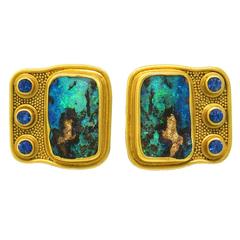 Reinstein Ross Mayan Wings Opal Sapphire Gold Earrings