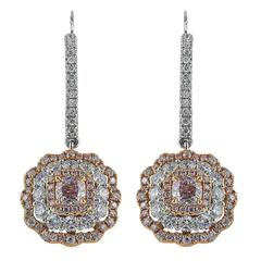 Natural Two Color Diamond Gold Drop Earrings 5