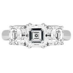 1.50 Carat Asscher Cut Diamond Platinum 3 Stone Ring